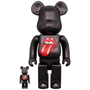 Bearbrick 100% &amp; 400% The Rolling Stones Lips &amp; Tongue Black Chrome Ver.