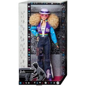 Mattel Barbie Signature Elton John 12&#039;&#039; Collector Doll, Curly Blonde Hair in Bomber Jacket and Flared Denim (GHT52)